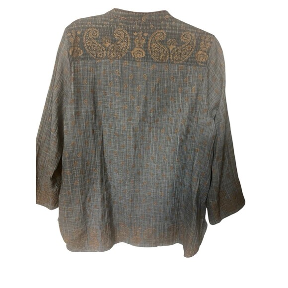 Soft Surroundings Katavi Tunic Top Grey Cotton Gauzy Gold Paisley Sequin Boho PL - Picture 6 of 10